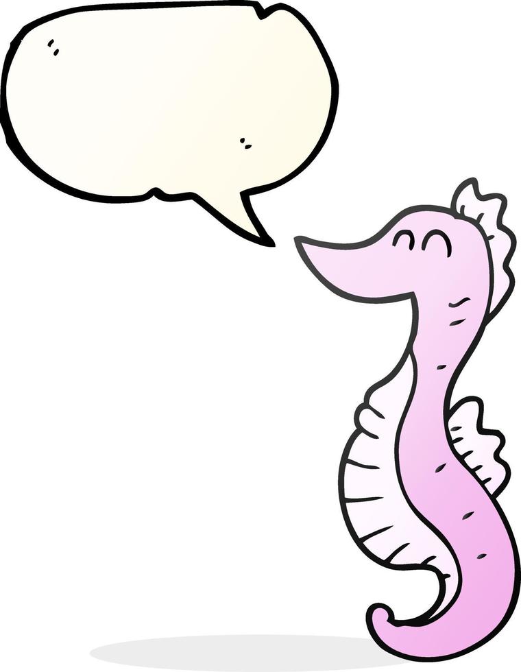 cavalo-marinho de desenho animado de bolha de fala desenhada à mão livre vetor