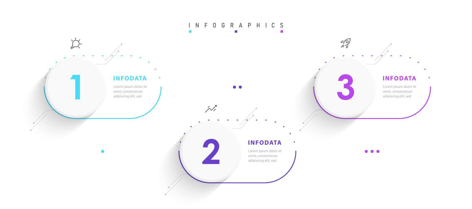 modelo de design de rótulo infográfico vetorial com ícones e 3 opções ou etapas. pode ser usado para diagrama de processo, apresentações, layout de fluxo de trabalho, banner, fluxograma, gráfico de informações. vetor