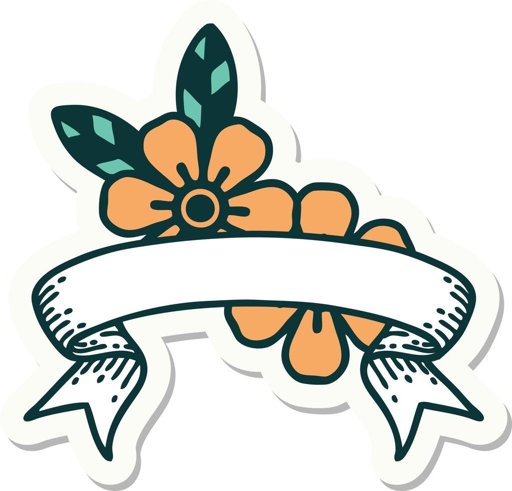 adesivo estilo tatuagem com banner de flores vetor
