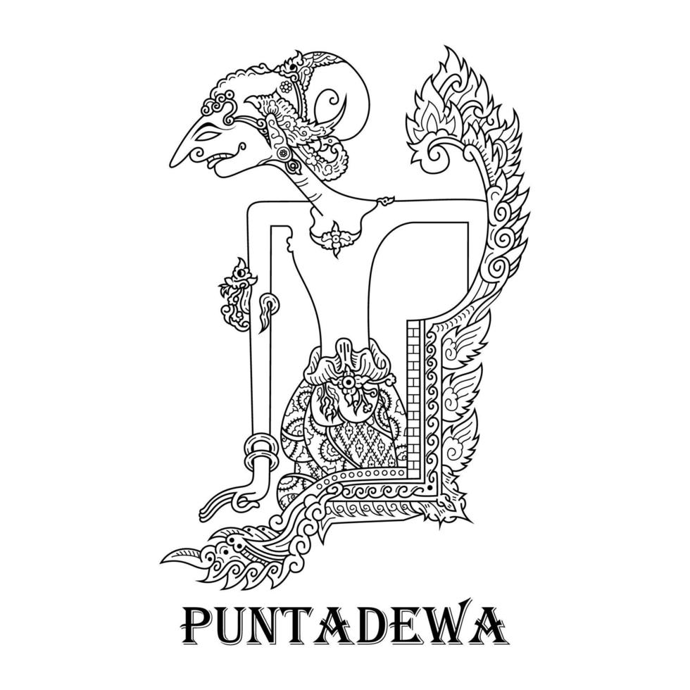 arte de linha de wayang kulit puntadewa vetor