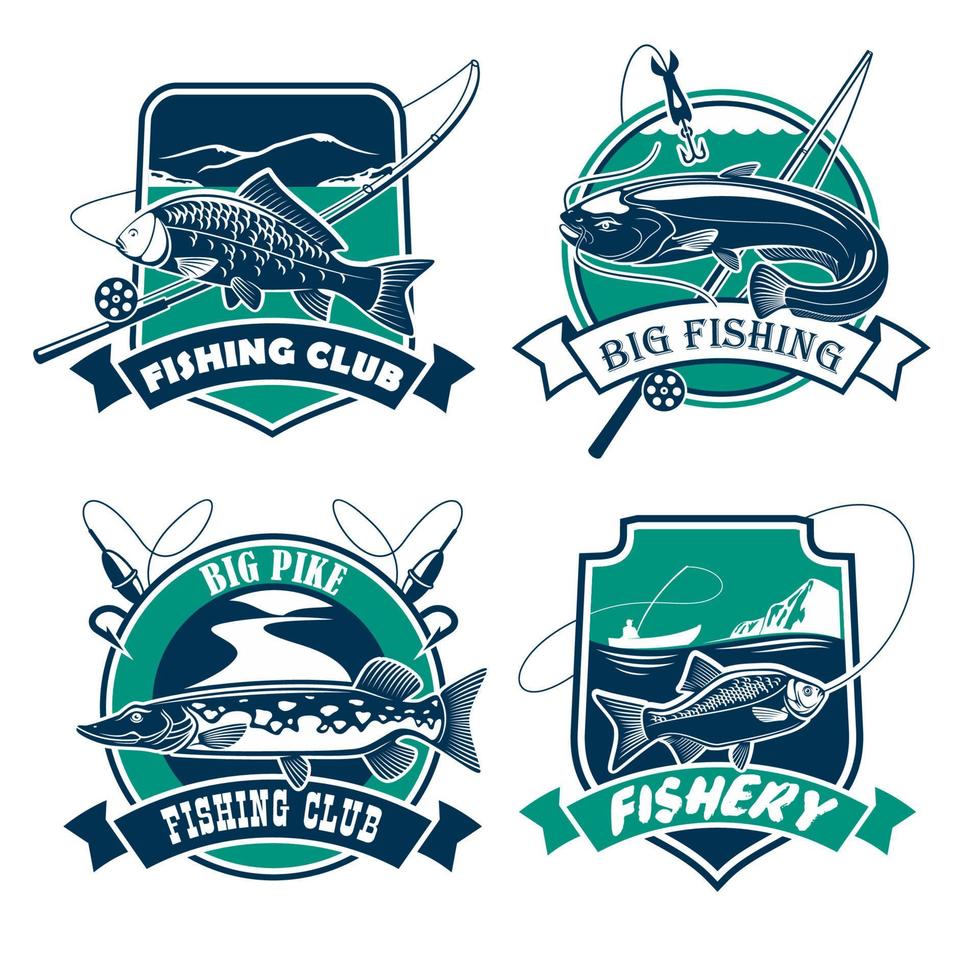 conjunto de emblemas e ícones vetoriais do clube de pesca vetor