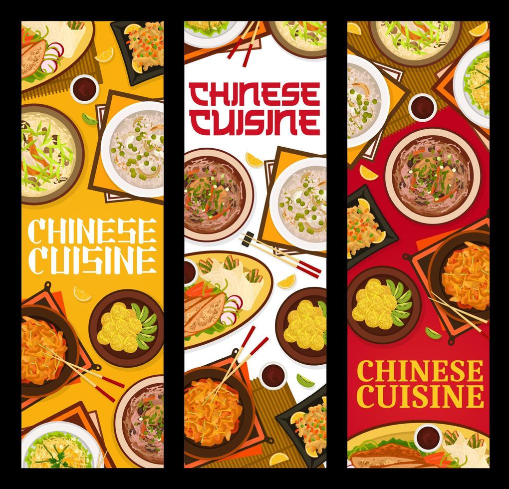 cozinha chinesa restaurante refeições banners verticais vetor