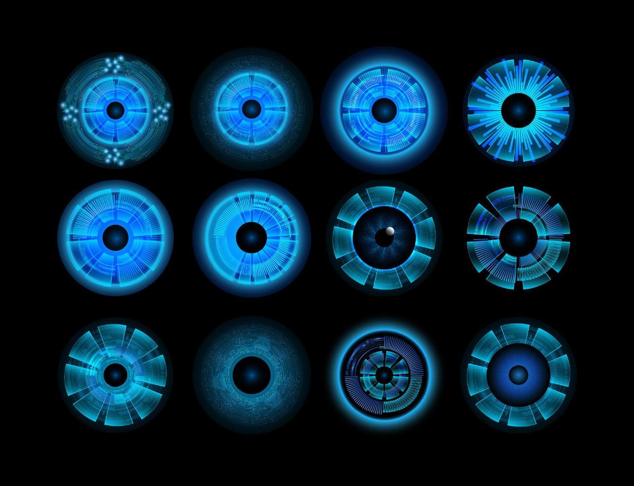 conjunto de olhos azuis de alta tecnologia para segurança cibernética vetor