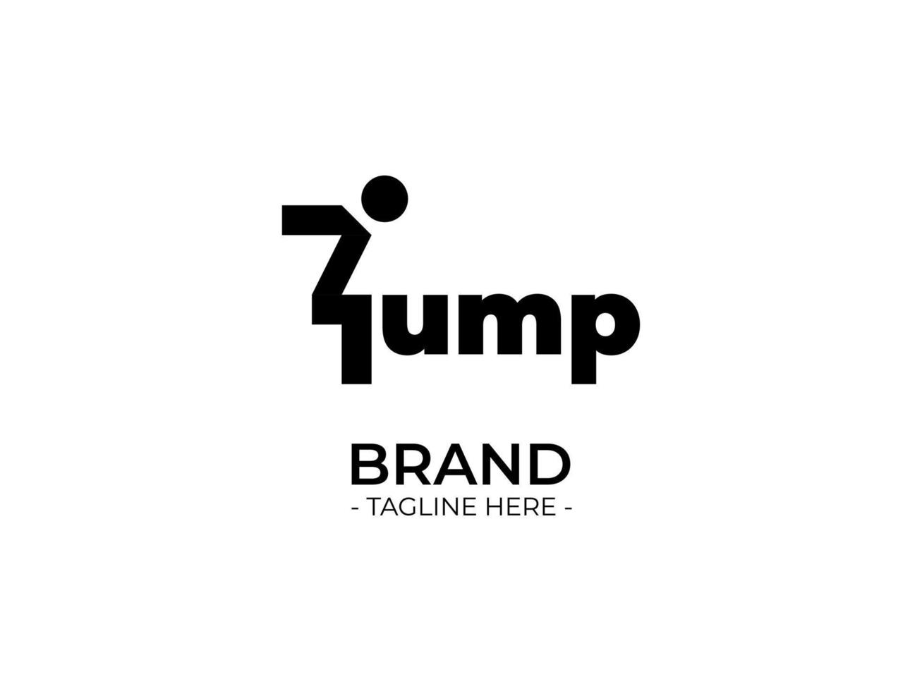 design de logotipo minimalista que salto de texto, com a letra j como uma ilustração da forma de uma pessoa pulando, adequado para referências de logotipo em esportes e outros vetor