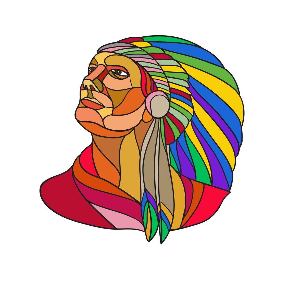 desenho de cocar de chefe indiano nativo americano vetor