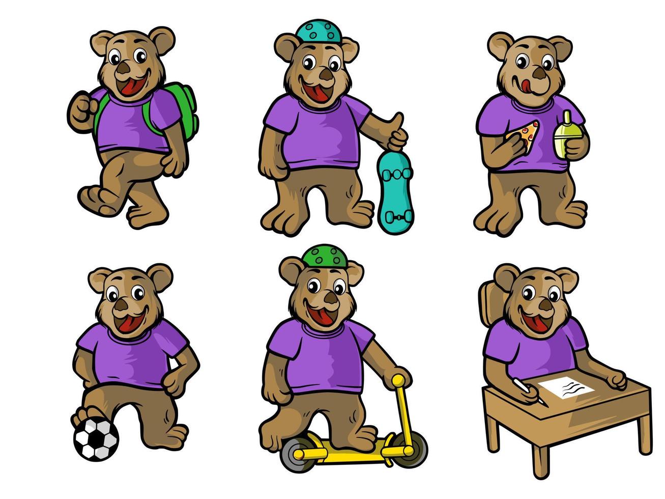 coleção de urso fofo com ilustração de comportamento adorável vetor