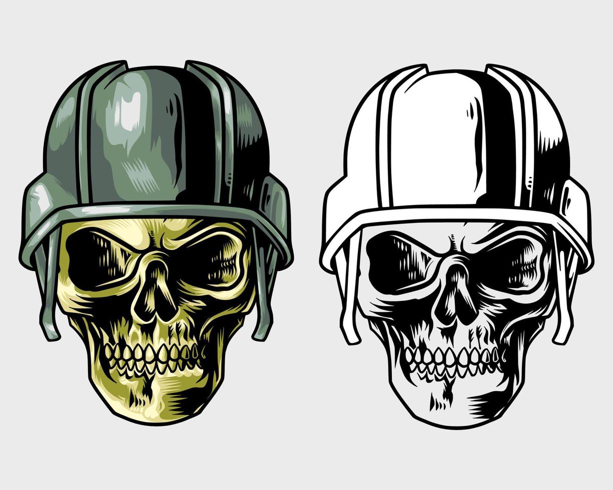 ilustração de cabeça de caveira com capacete militar vetor