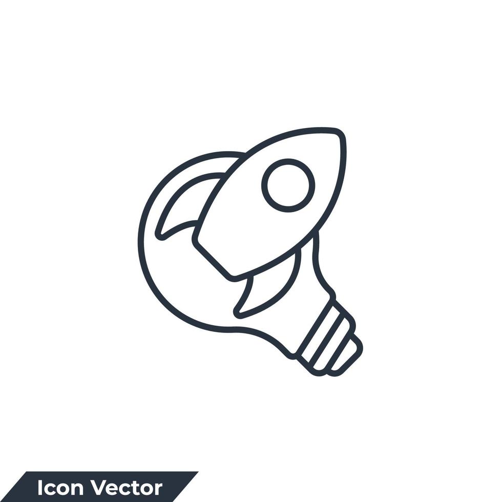 ilustração em vetor idéia ícone logotipo. foguete no modelo de símbolo de lâmpada para coleção de design gráfico e web