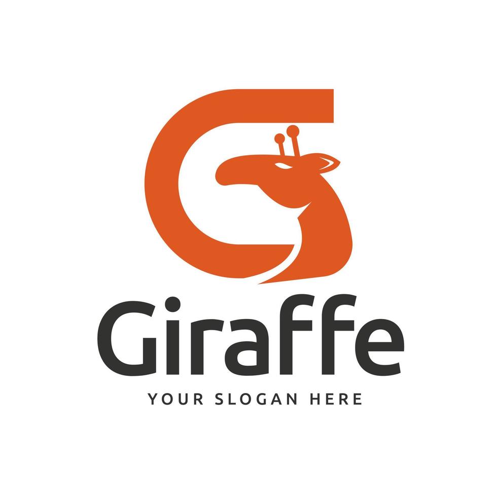 logotipo de ilustração de cabeça de girafa da letra g. g logotipo de sinal de palavra, símbolo, modelo, design de ícone vetor