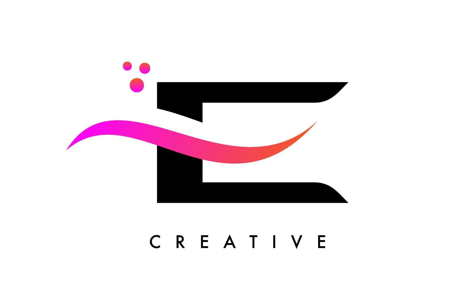 design de logotipo de letra e com vetor de swoosh e pontos criativos elegantes