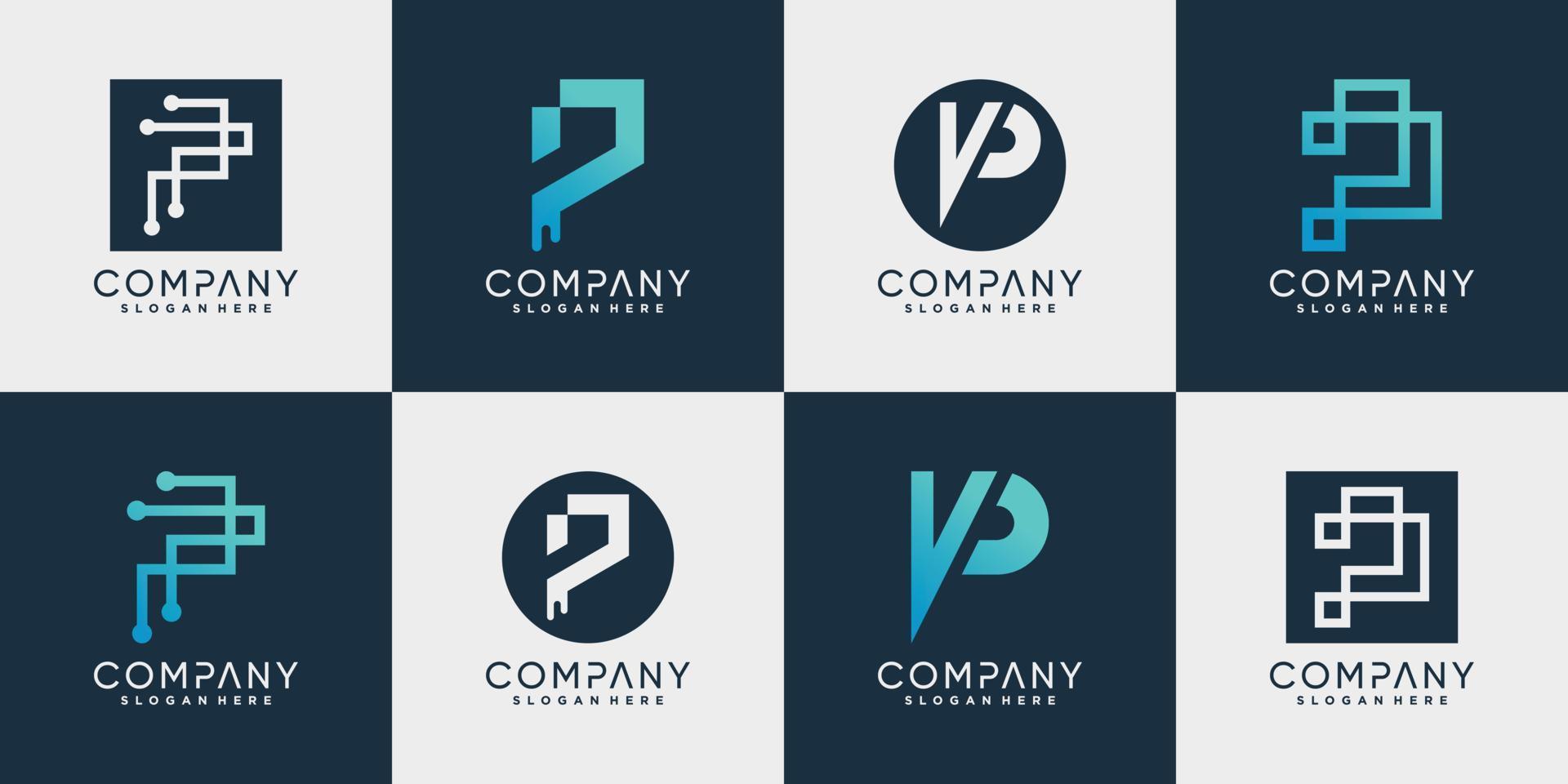 conjunto de pacote de design de logotipo letra p para ícone de negócios com conceito moderno criativo vetor