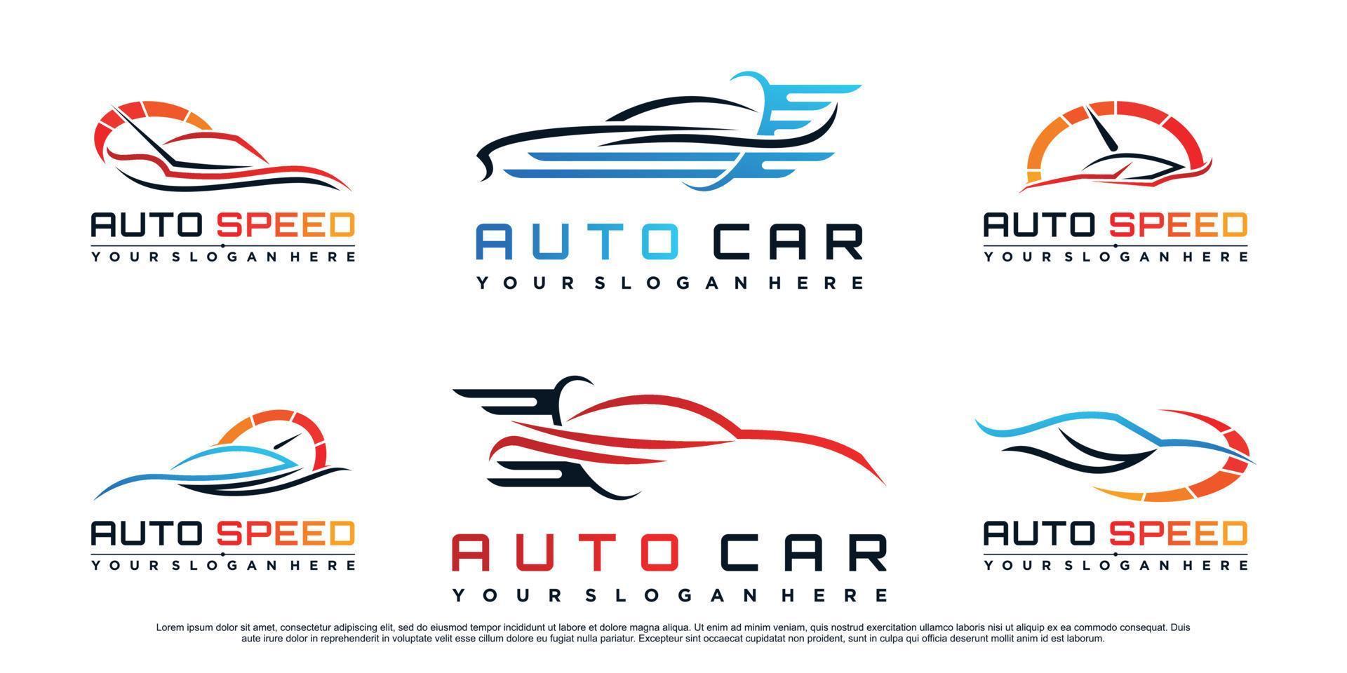 conjunto de pacote de design de logotipo de carro para automotivo com ícone de velocímetro e conceito criativo vetor