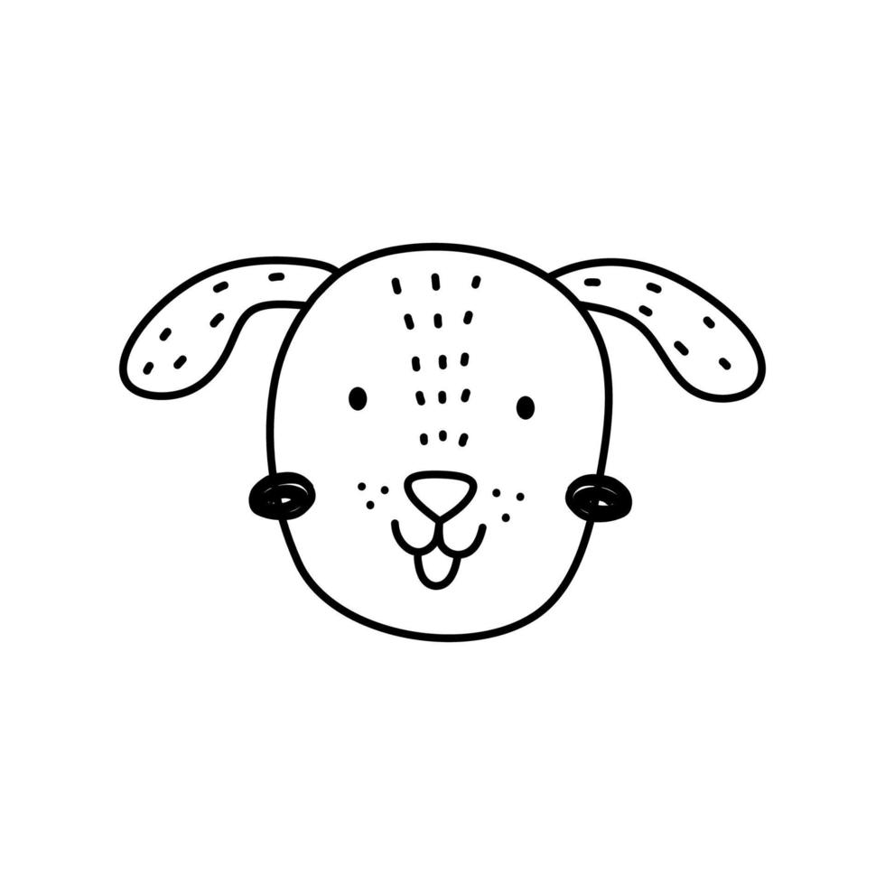 cara de cachorro bonito isolado no fundo branco. cachorrinho feliz. ilustração vetorial desenhada à mão em estilo doodle. perfeito para decorações, cartões, logotipo, vários designs. personagem de desenho animado simples. vetor