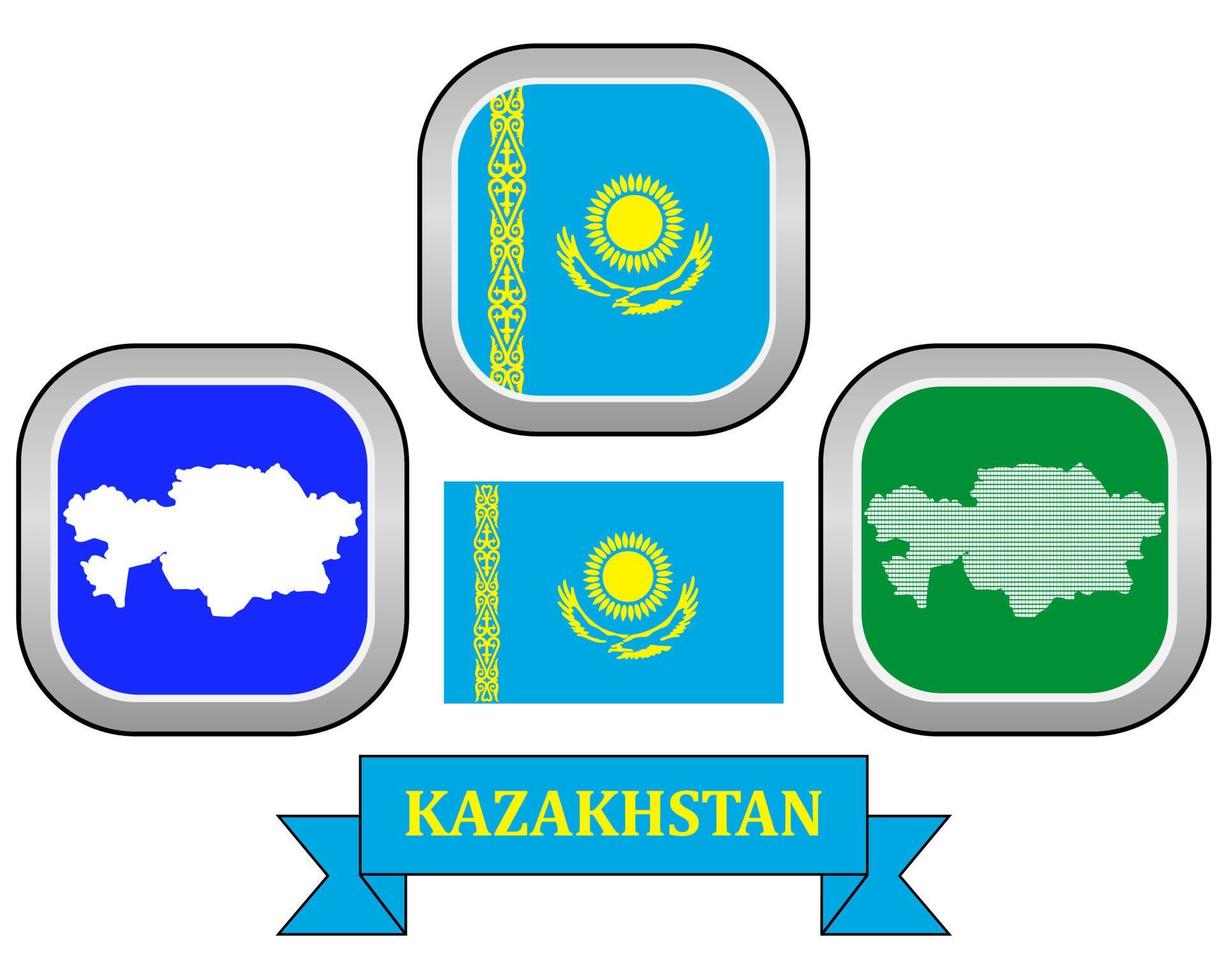 botão de mapa e bandeira do símbolo do Cazaquistão em um fundo branco vetor
