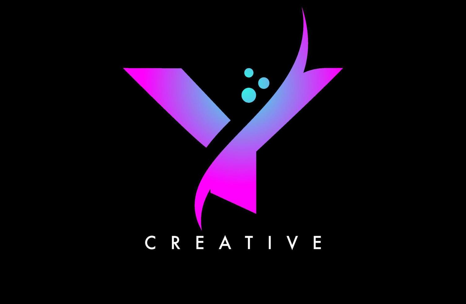 design de logotipo de letra roxa azul y com vetor de swoosh e pontos criativos elegantes