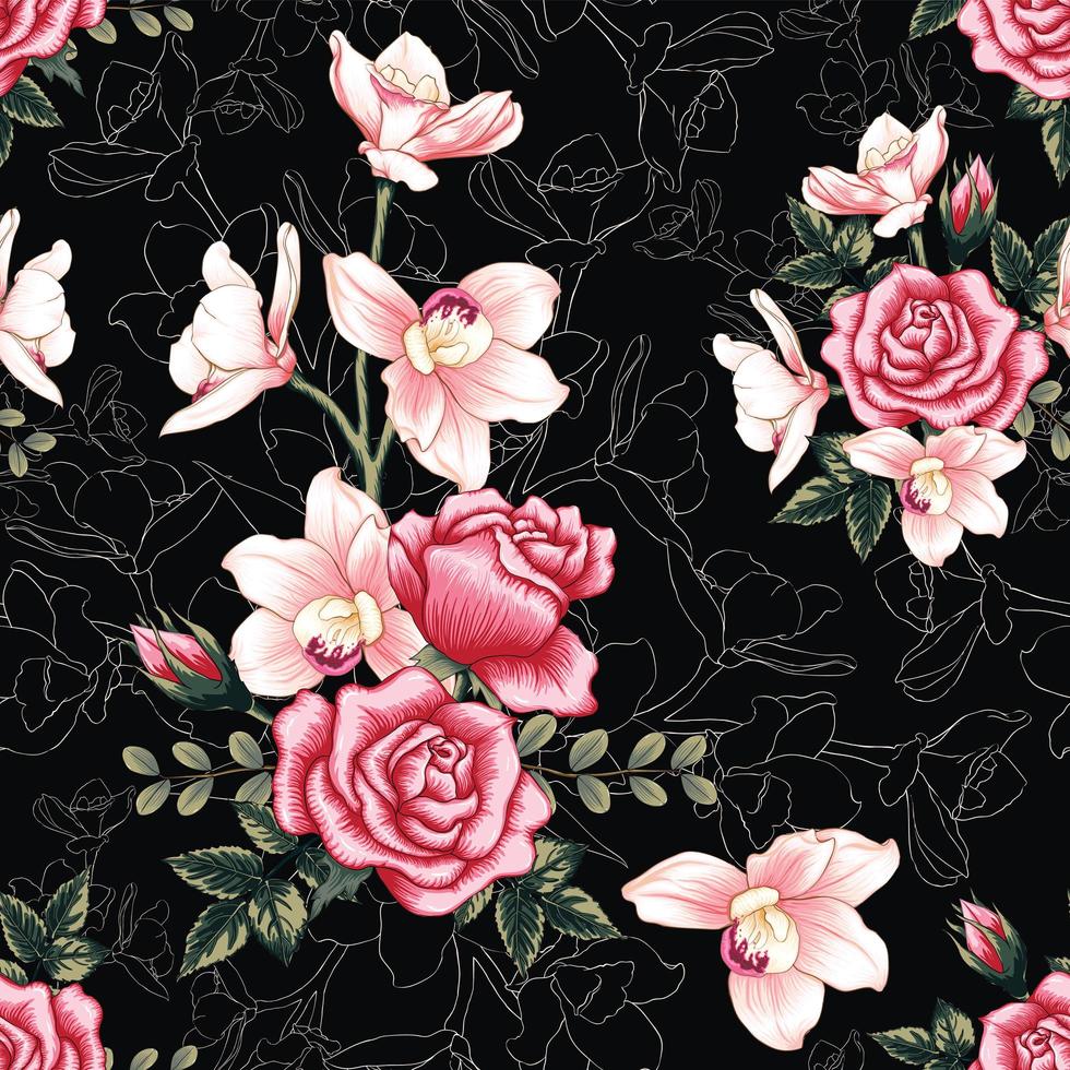 flores rosas em abstrato preto vetor