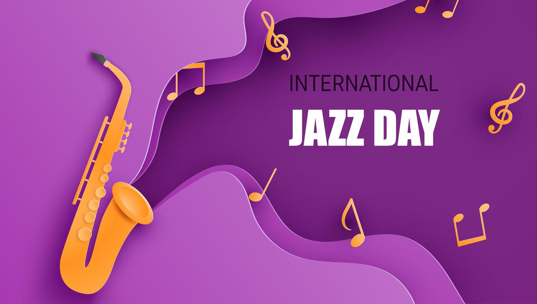 cartaz de dia de jazz de estilo de arte de papel com saxofone vetor