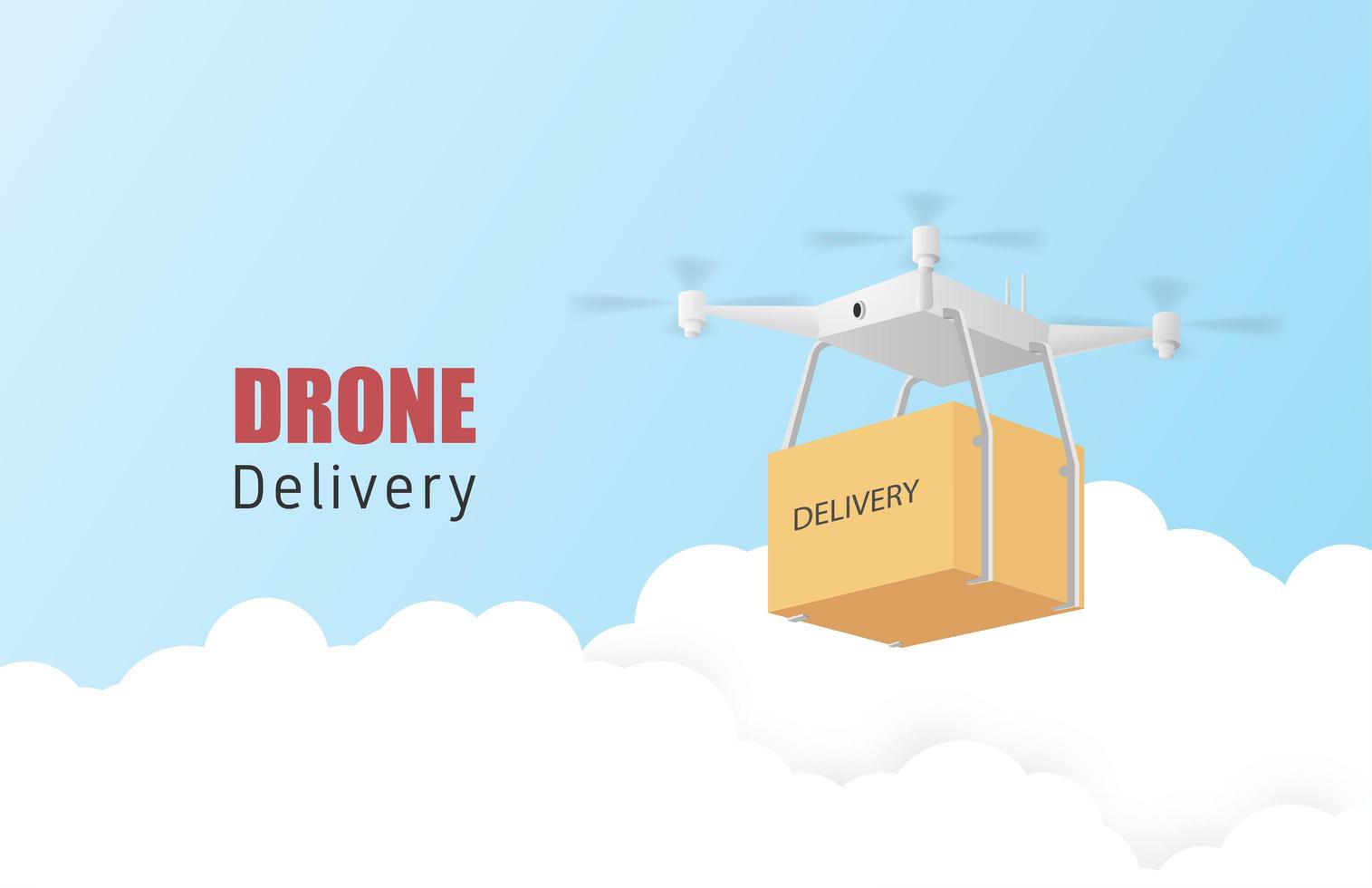 cartaz de entrega com drone voando transportando encomendas vetor