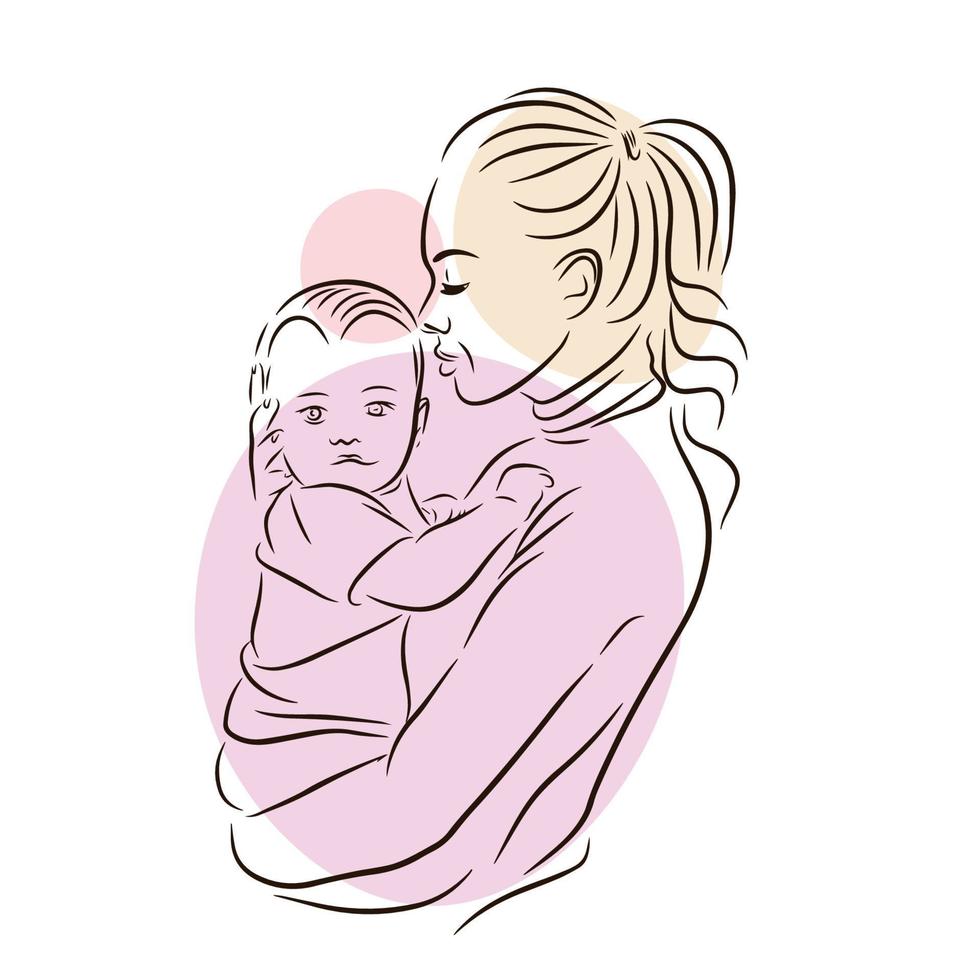 uma jovem mãe segura um bebê em seus braços, amor vetor