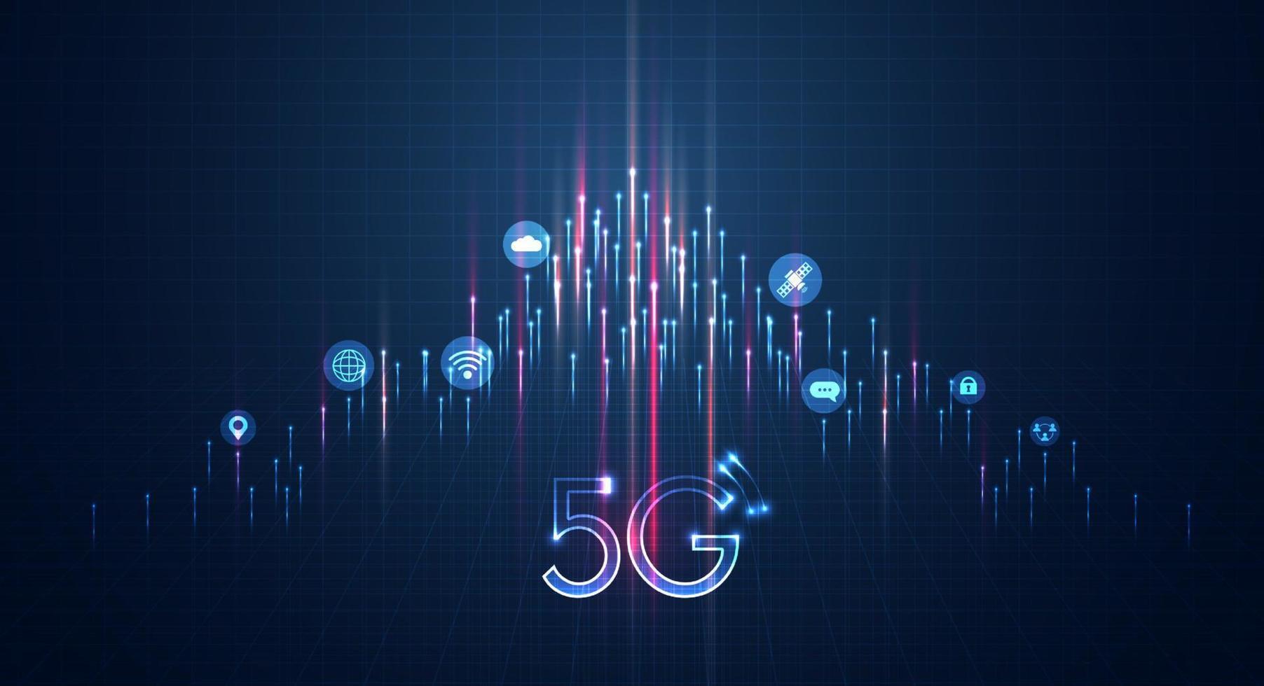 tecnologia de comunicação para negócios na internet. fibra óptica, linha de velocidade e fundo futurista para transmissão de dados sem fio de tecnologia 5g ou 6g, internet de alta velocidade em resumo. desenho vetorial vetor