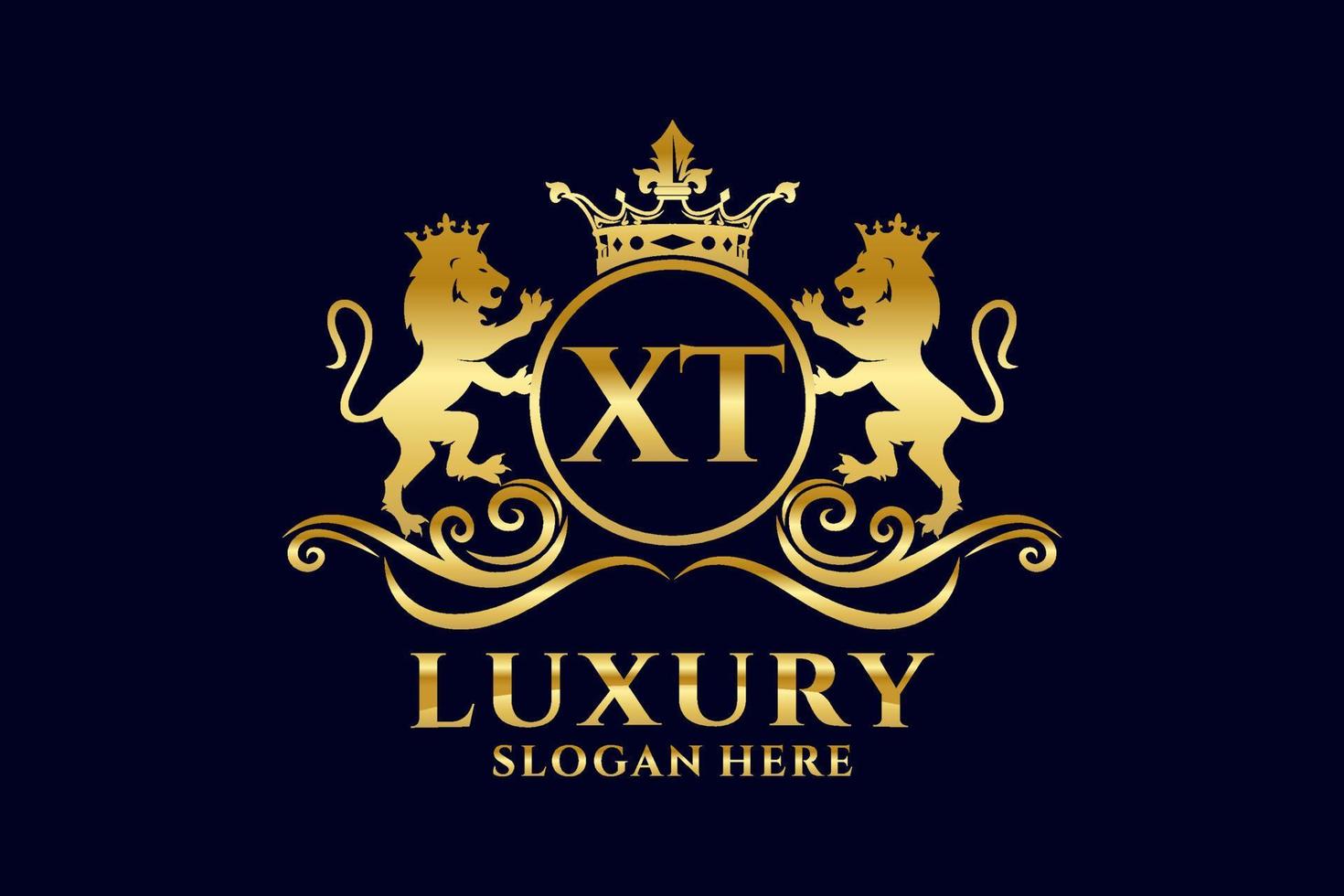modelo de logotipo de luxo real de leão de letra xt inicial em arte vetorial para projetos de marca luxuosos e outras ilustrações vetoriais. vetor