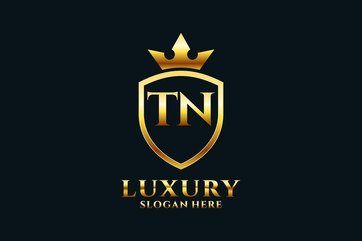 logotipo de monograma de luxo elegante tn inicial ou modelo de crachá com pergaminhos e coroa real - perfeito para projetos de marca luxuosos vetor