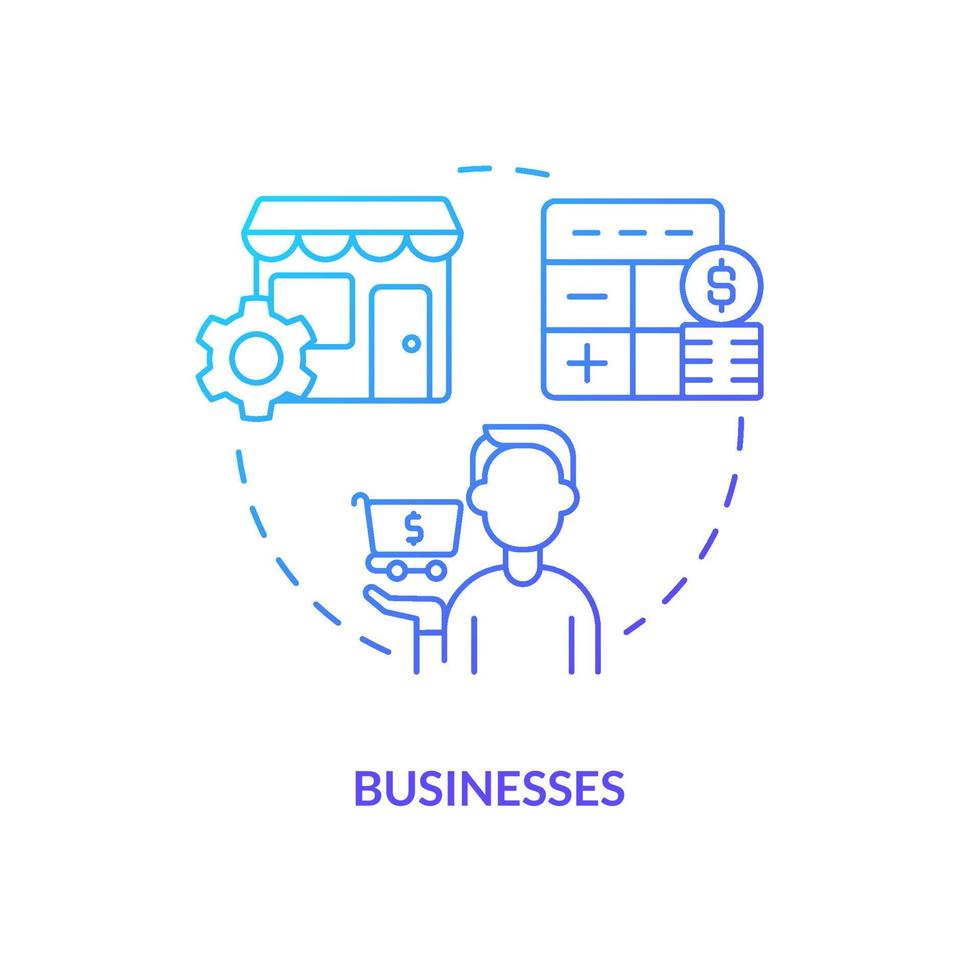 ícone de conceito gradiente azul de negócios. cooperação comercial. criador economia parte interessada idéia abstrata ilustração de linha fina. desenho de contorno isolado. vetor