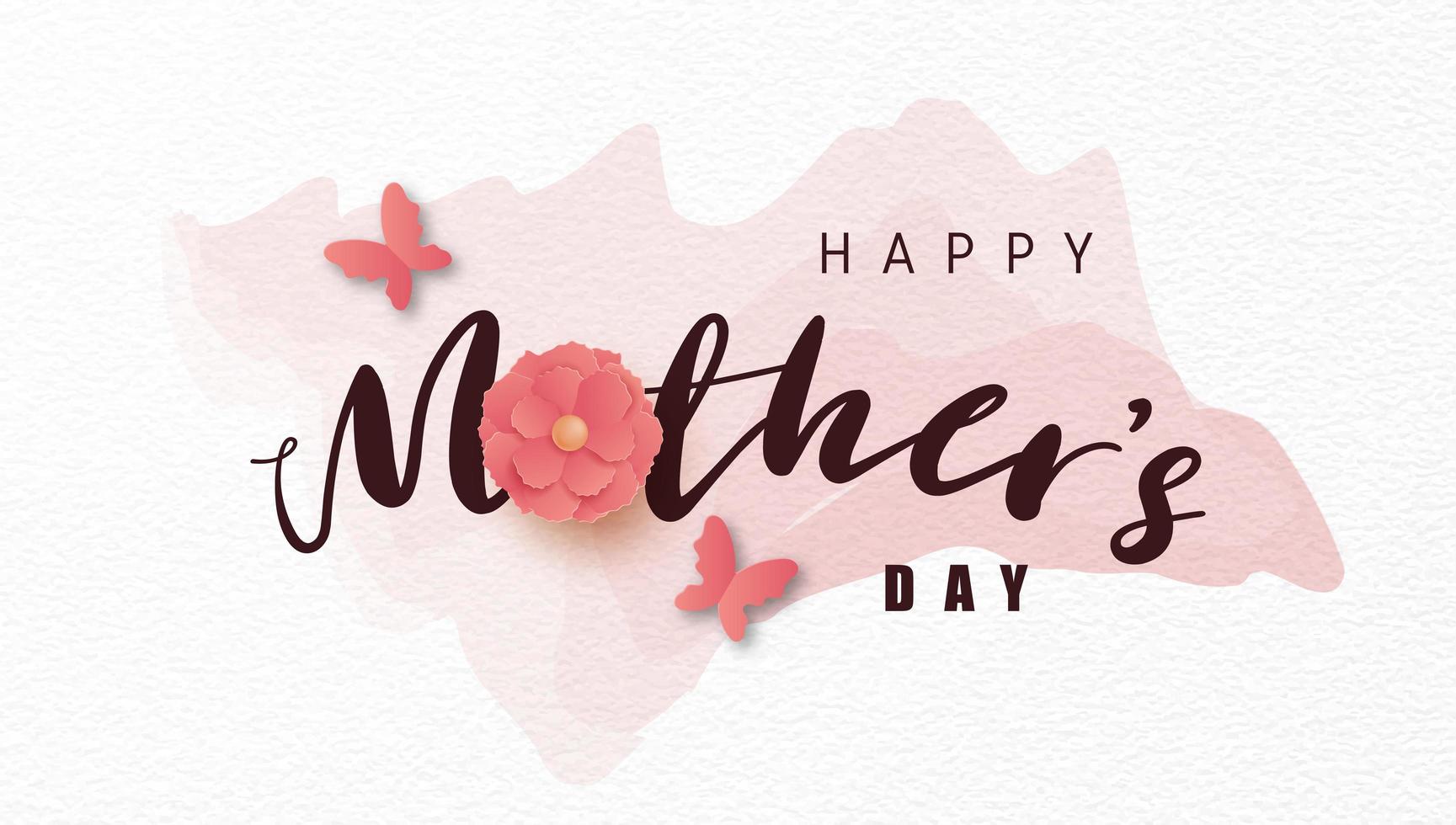 cartaz do dia das mães com flor de papel na lavagem em aquarela vetor