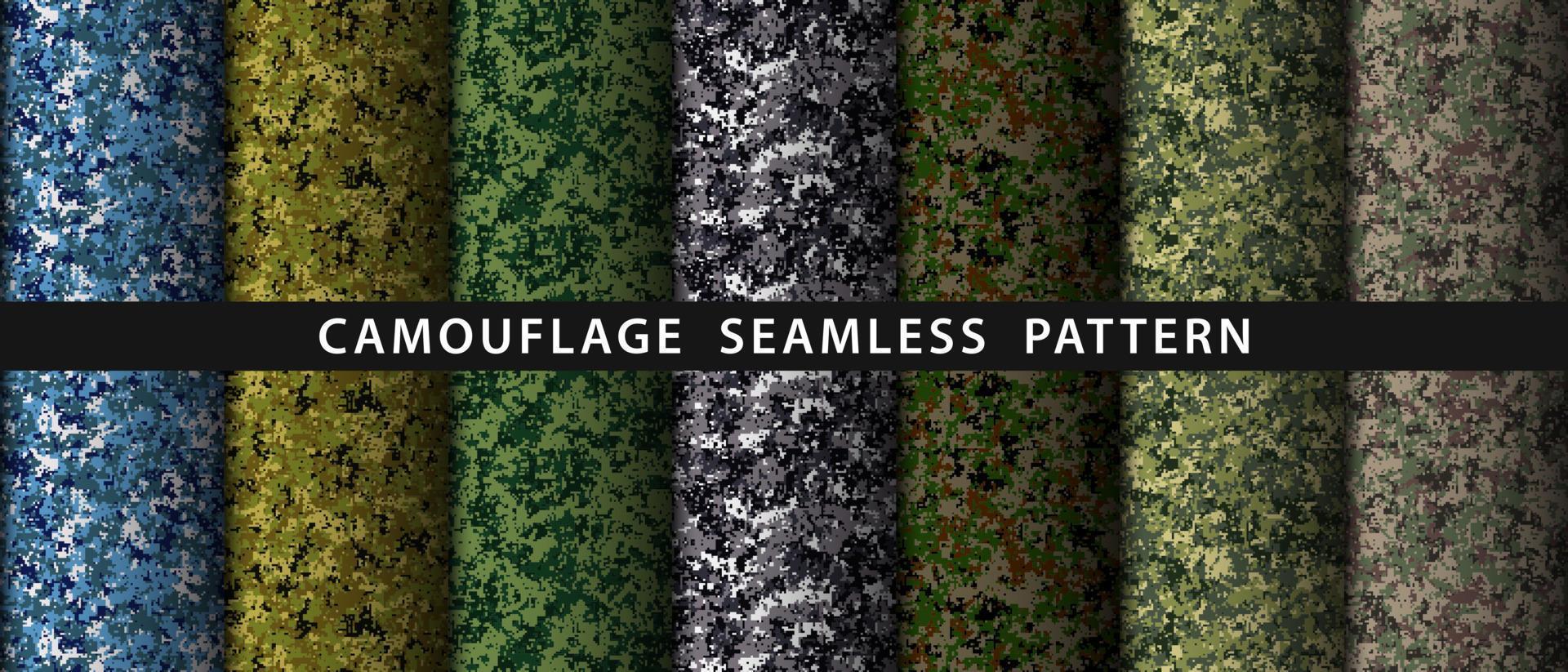 definir padrão militar de camuflagem sem costura. vetor soldado textura de tecido uniforme.