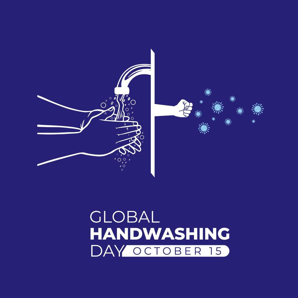 dia mundial de lavagem das mãos.15 de outubro. ícone de coronavírus. lavar as mãos com água do fundo da torneira. ilustração vetorial. vetor