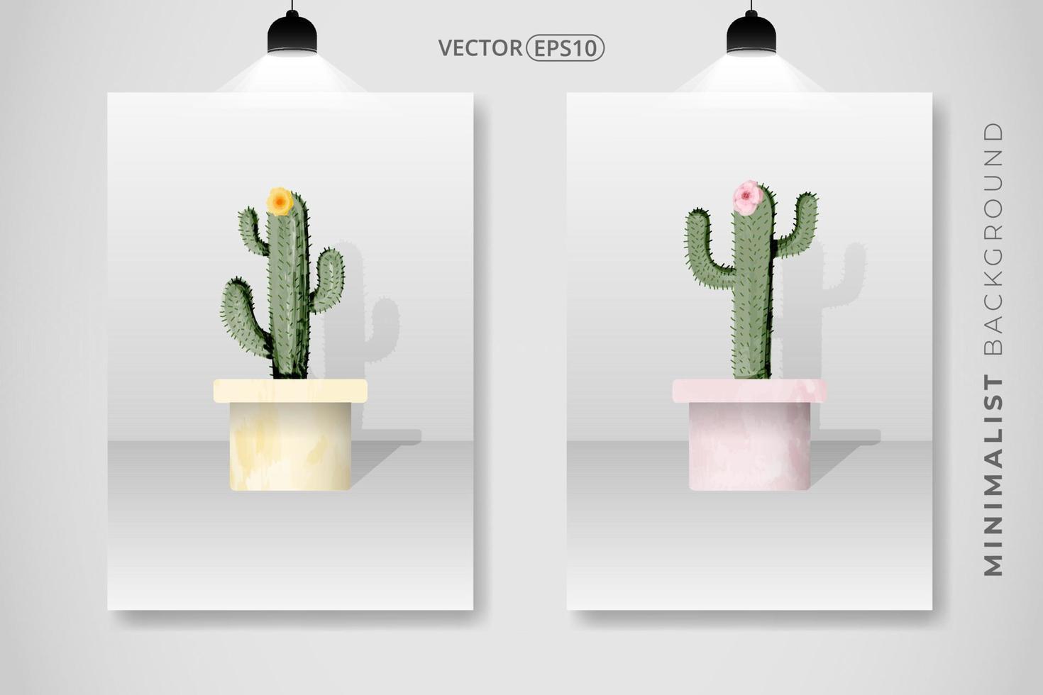 conjunto de cactos e aquarela de pote desenhados à mão. design elegante simples para capa de livro, decoração de parede, papel de parede, cartão, casamento. vetor eps 10