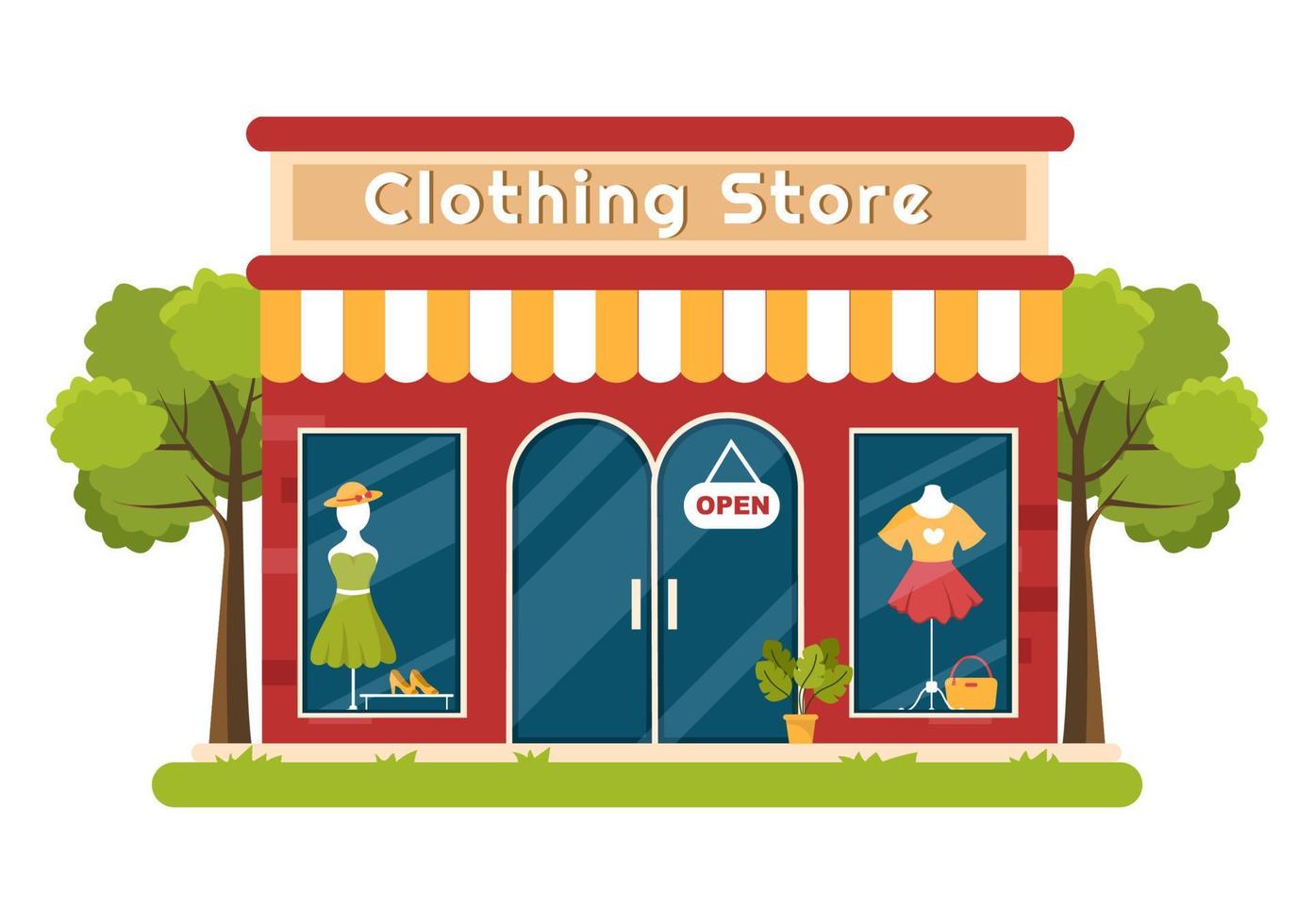 loja de roupas de moda para mulheres modelo ilustração plana de desenhos animados desenhados à mão com design de pano ou vestidos de compras de produtos de compra vetor