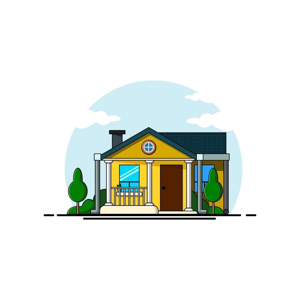 design moderno de ilustração vetorial plana de casa com parede amarela e telhado azul escuro vetor