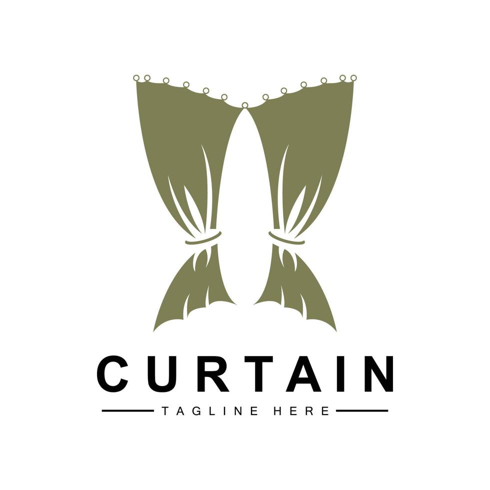 design de logotipo de cortina para casa e exposição, ilustração vetorial de decoração de construção vetor