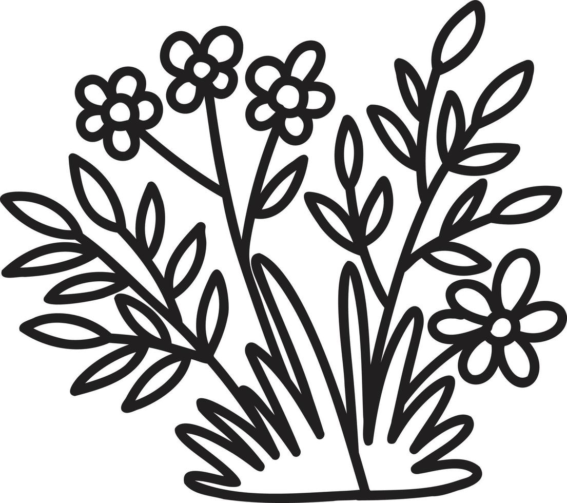 ilustração de arbusto de flores bonitas desenhadas à mão vetor