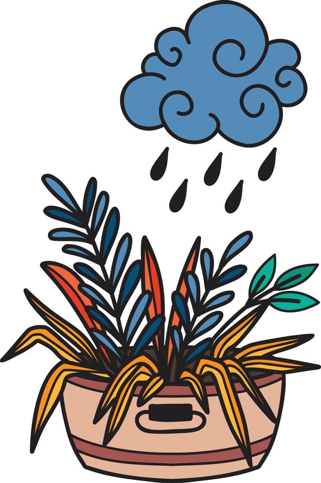 chuva desenhada de mão na ilustração de arbustos vetor
