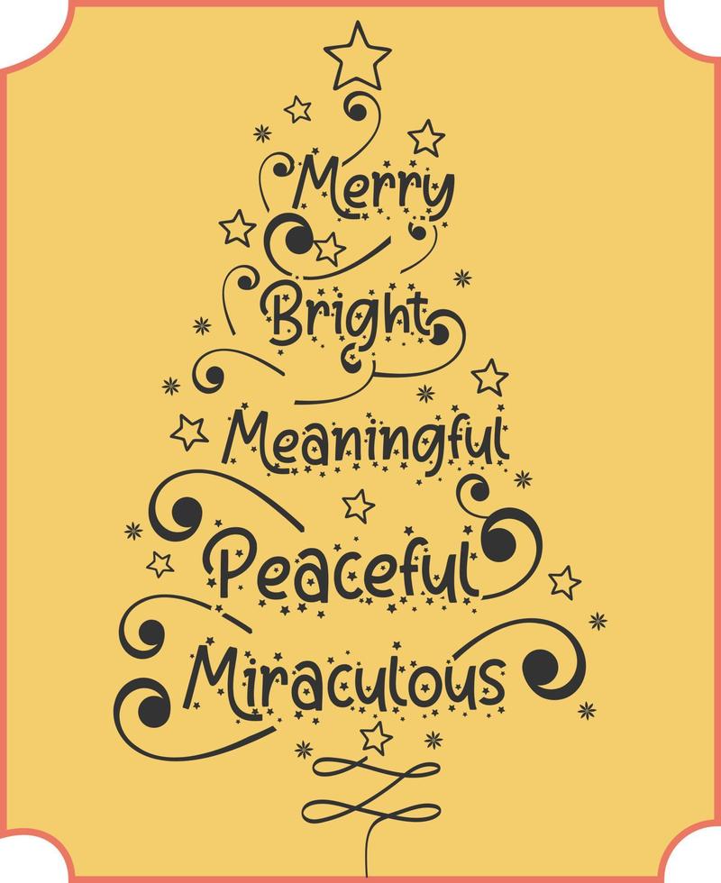 feliz natal árvore tipografia texto vector design com frase motivacional positiva.