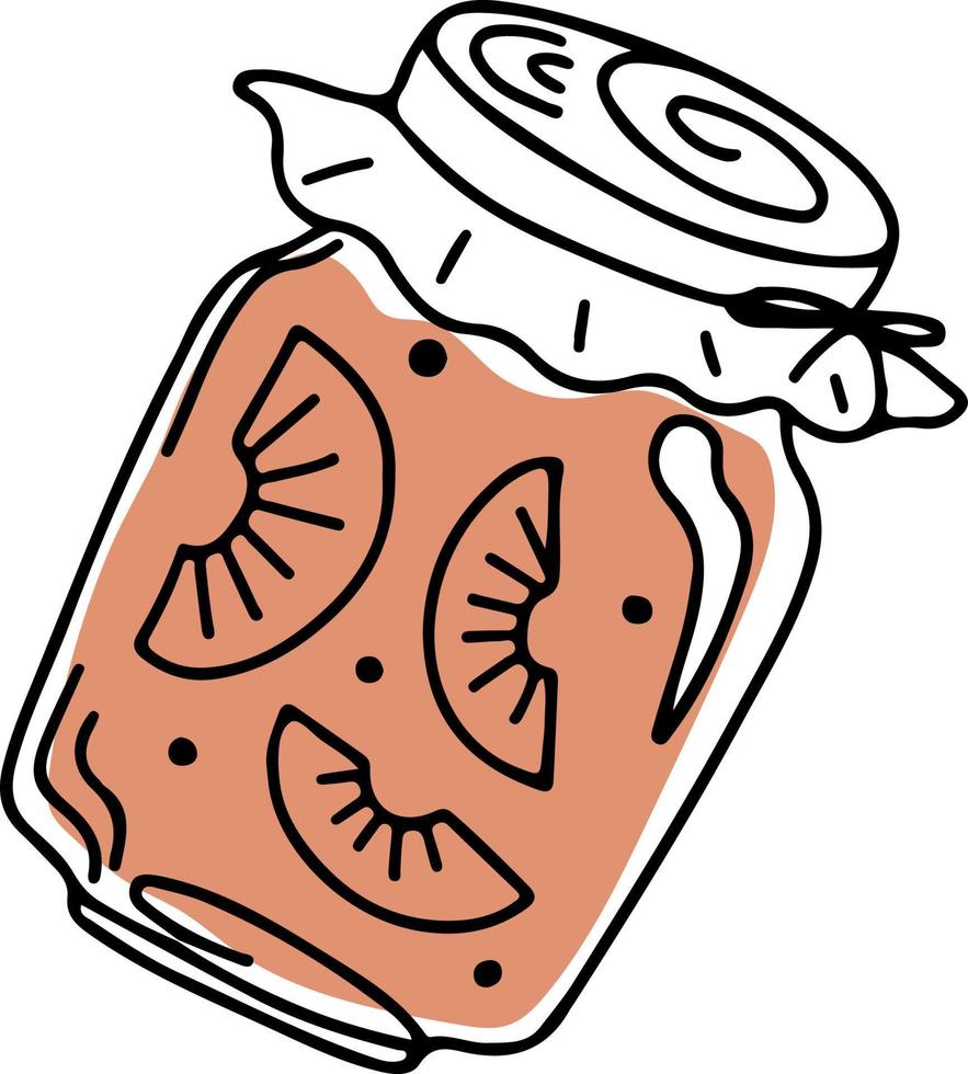 jarra de vetor de estilo doodle com geléia de pêssego, isolada no fundo branco