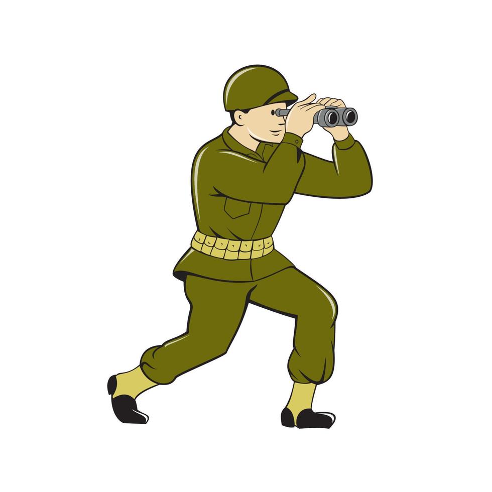 segunda guerra mundial soldado americano binóculos desenhos animados vetor