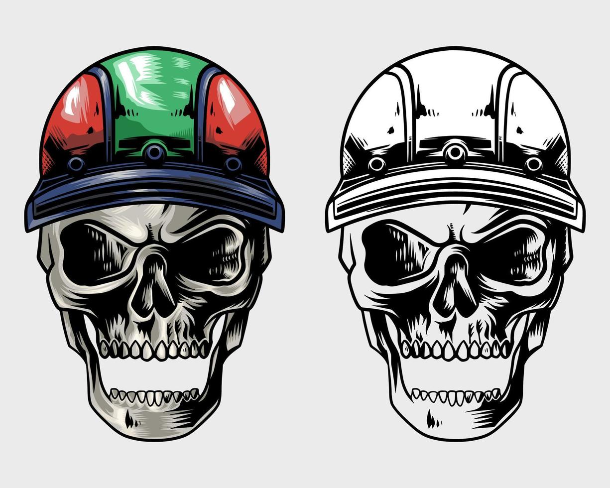 ilustração de caveira com capacete clássico vetor