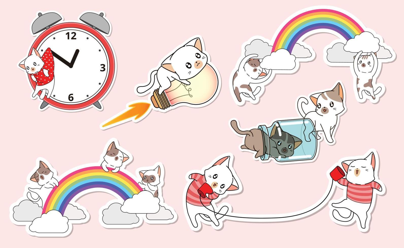 coleção de desenhos animados de adesivo de personagem de gatinho gatinho vetor