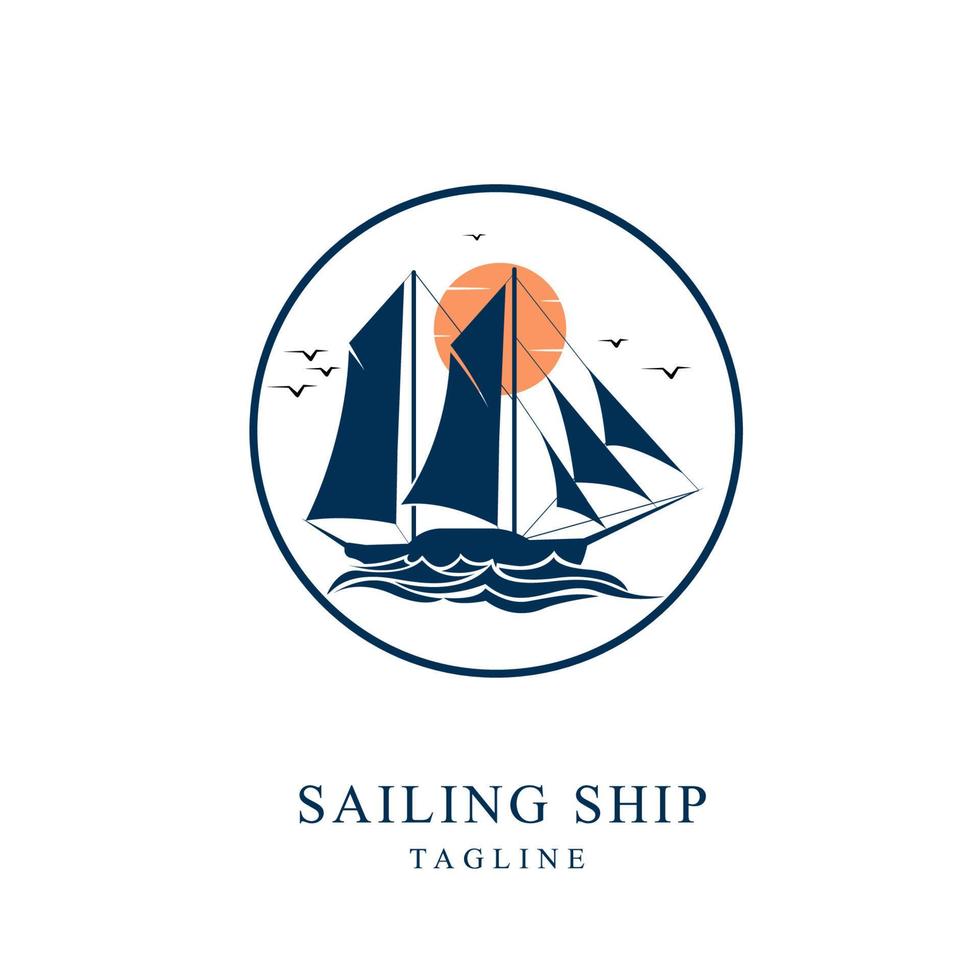 silhueta de logotipo de navio à vela. conceito de logotipo náutico para negócios de viagens. ilustração vetorial vetor