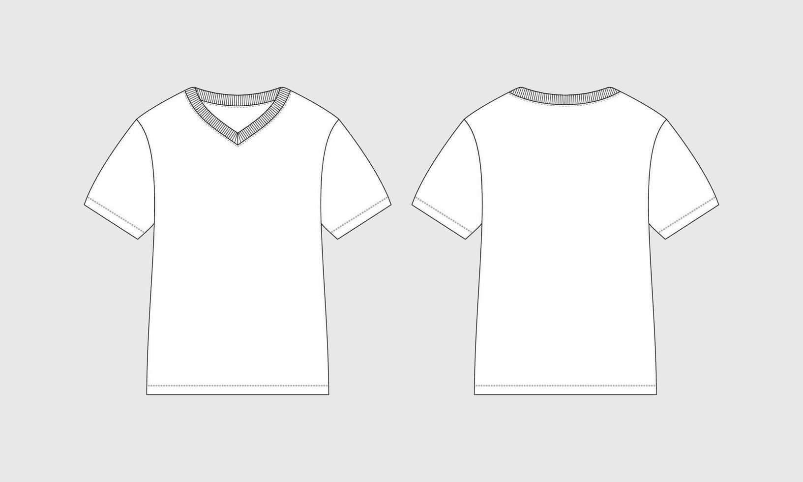 camiseta com decote em v manga curta ilustração técnica de moda vetor