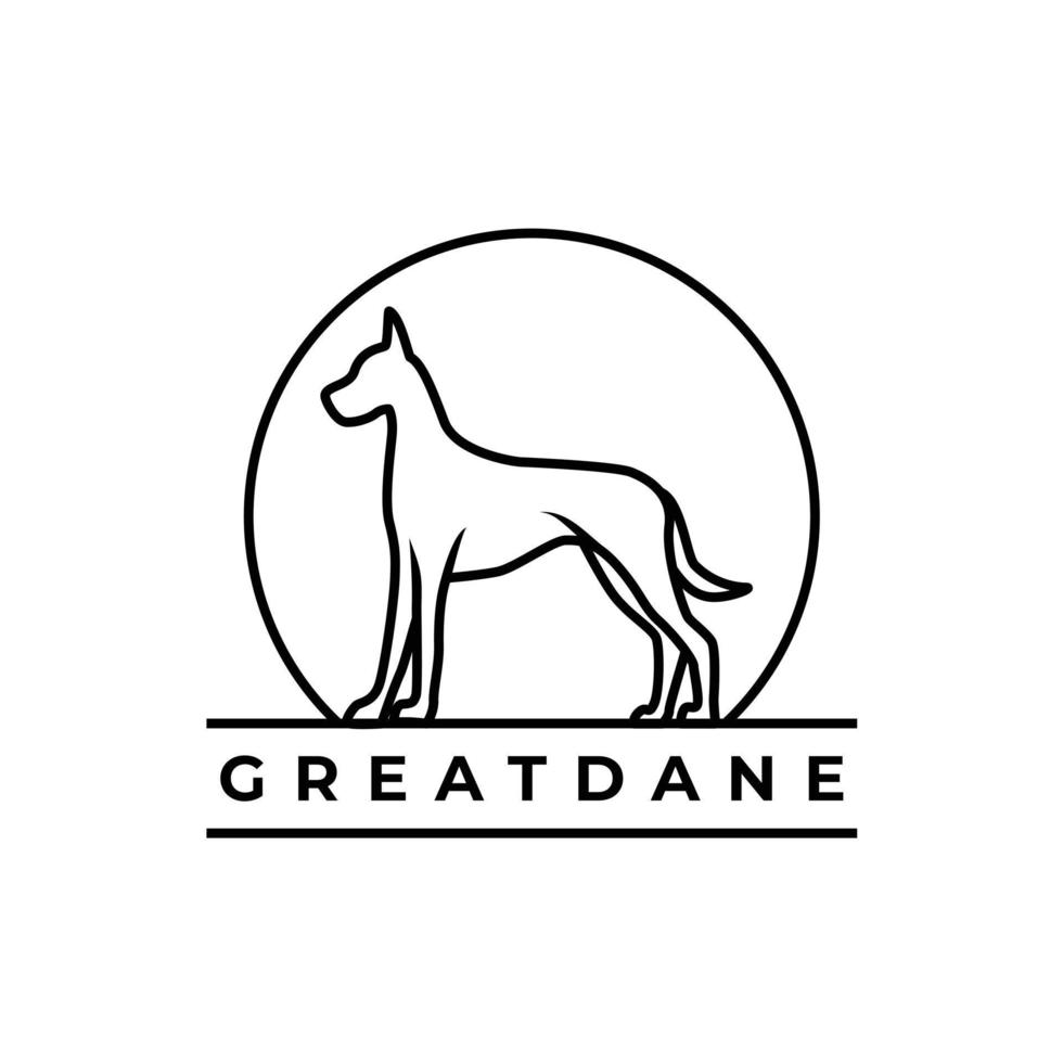 design de logotipo de contorno de arte de linha de cão great dane vetor