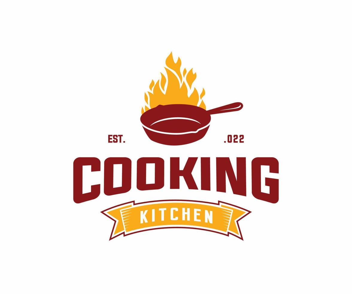 logotipo de frigideira de ferro fundido. modelo de logotipo de cozinha de restaurante clássico vetor