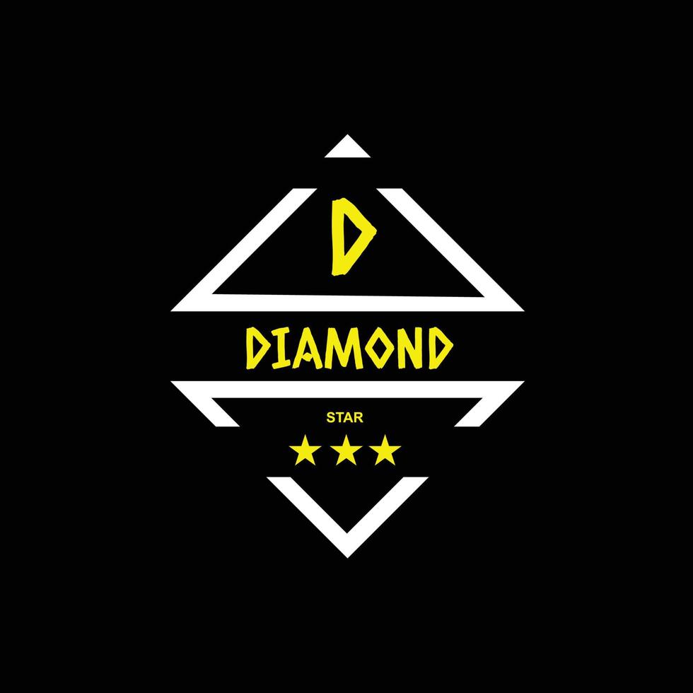design de diamante e 3 estrelas para t-shirt em fundo preto vetor