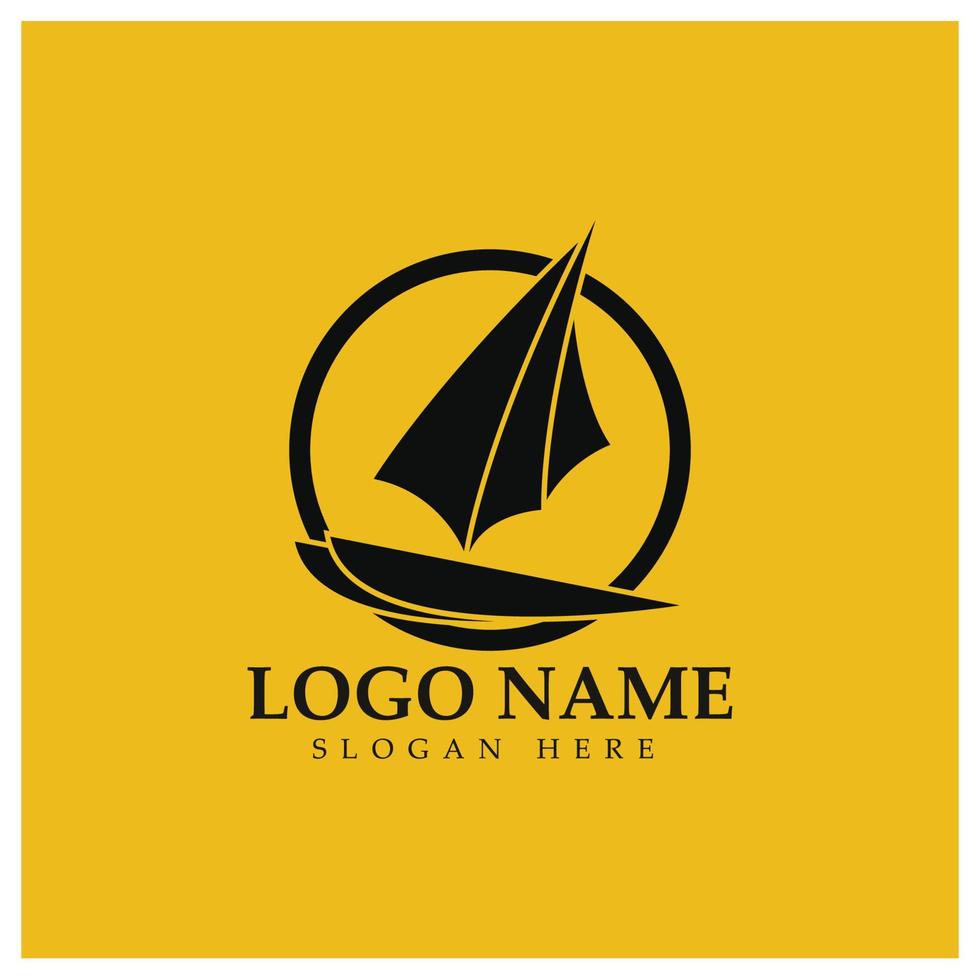 barco de dhow de veleiro simples no design de logotipo de estilo de arte de ondas oceânicas do mar, cruzeiros diários, viagens marítimas, ilustração de ícone vetorial vetor