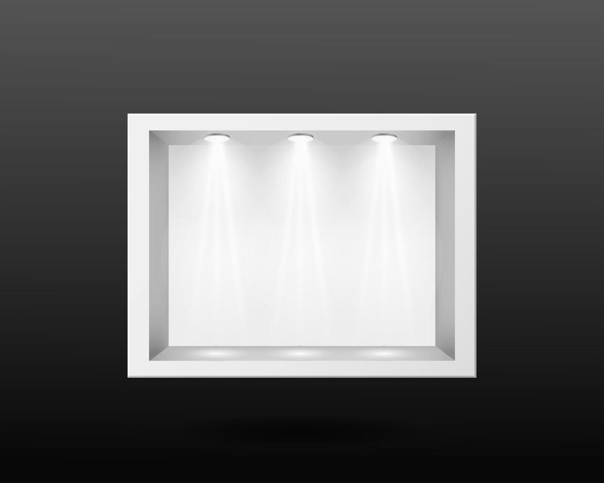 recipiente branco transparente com modelo de vidro e iluminação vetor