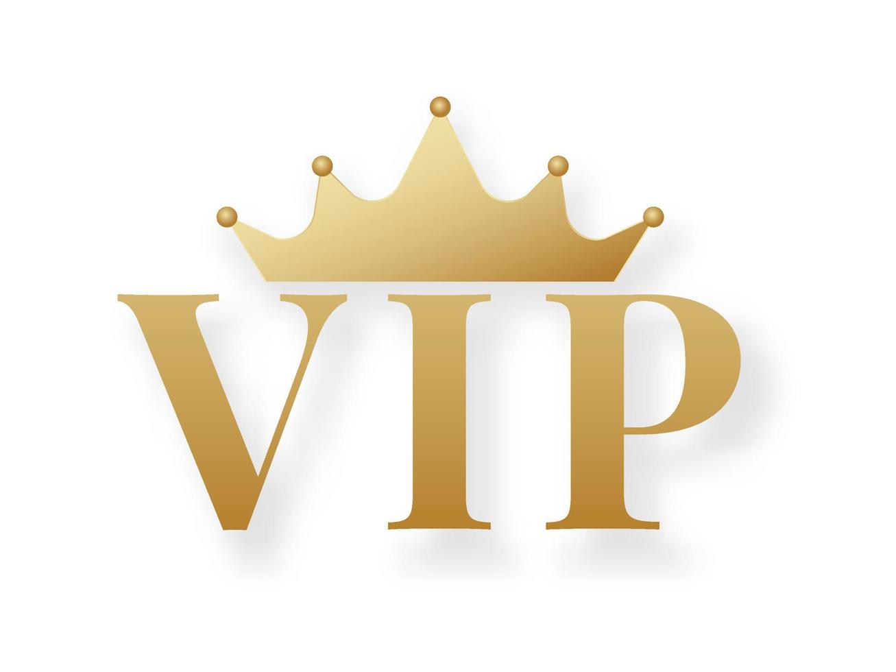 sinal vip dourado ou emblema com coroa isolada no fundo branco. símbolo de luxo, qualidade premium, status exclusivo, associação privilegiada, glamour. ilustração vetorial elegante. vetor