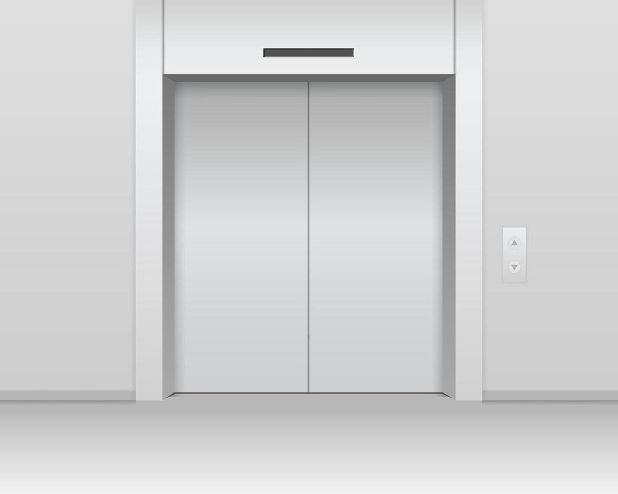 ilustração de elevador moderno. portas de prata de aço fechadas com equipamento de elevação elegante de botão de chamada lateral para centro de negócios e supermercado vetorial. vetor